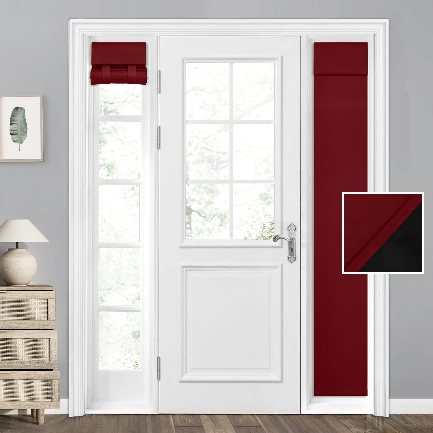Homeideas 100% Blackout Sidelight Curtains For Front Door, Side Door Window Curtains, Front Door Curtains For Small Window, Thermal Insulated Door Window Covering, (1 Panel, W12 X L54, Burgundy)